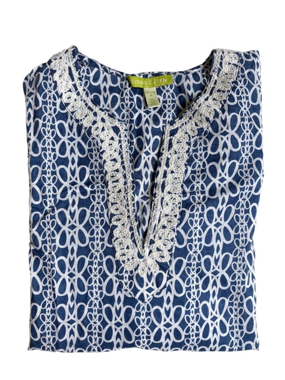 Sigrid Olsen Long-Sleeve Printed Shirt (Blue & White) - Medium Petite